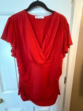 Grace Karin Bright Red V-Neck Top